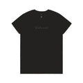 Black t-shirt with 'Relaxed' text on a white background