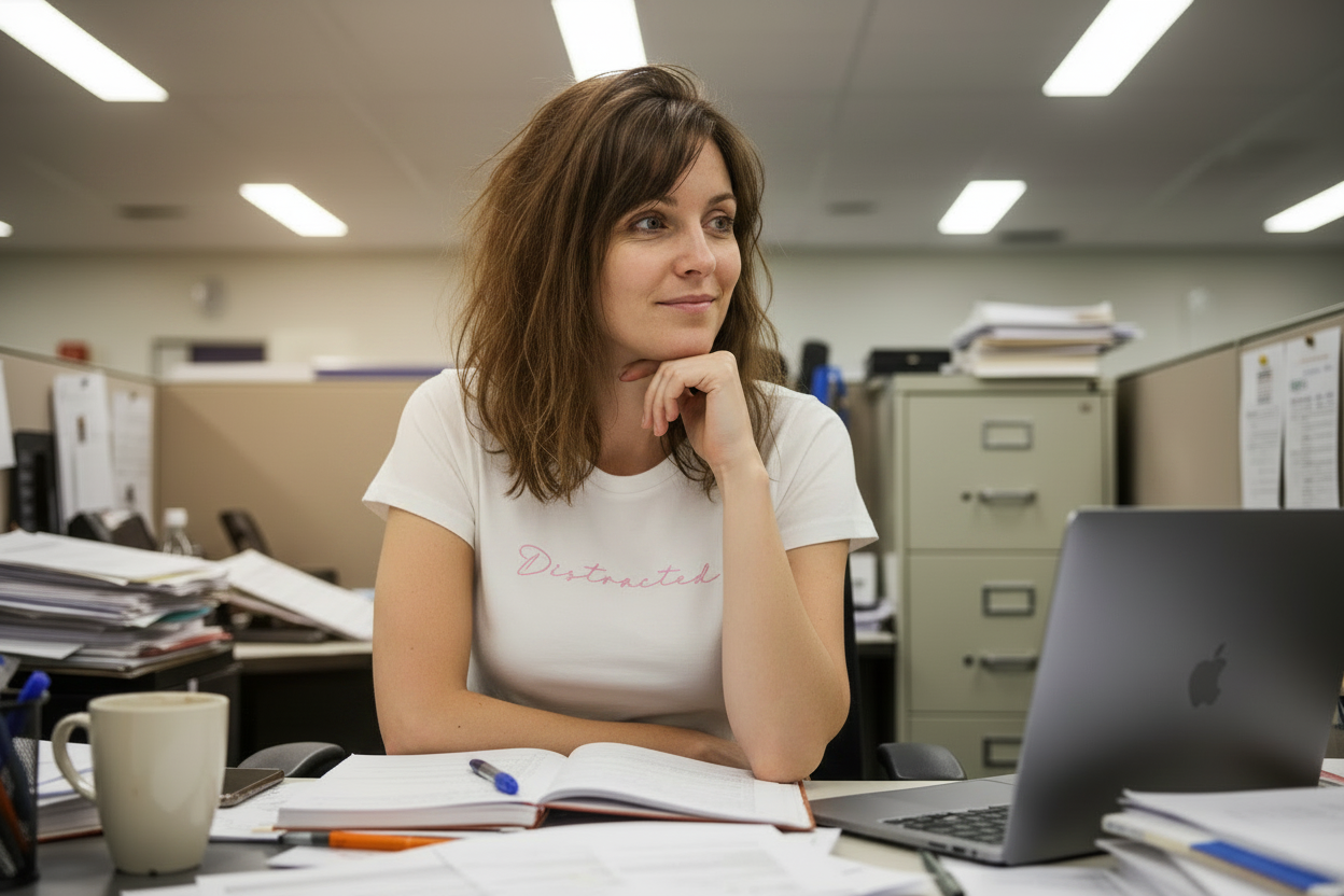 Distracted tee - daydreamy office